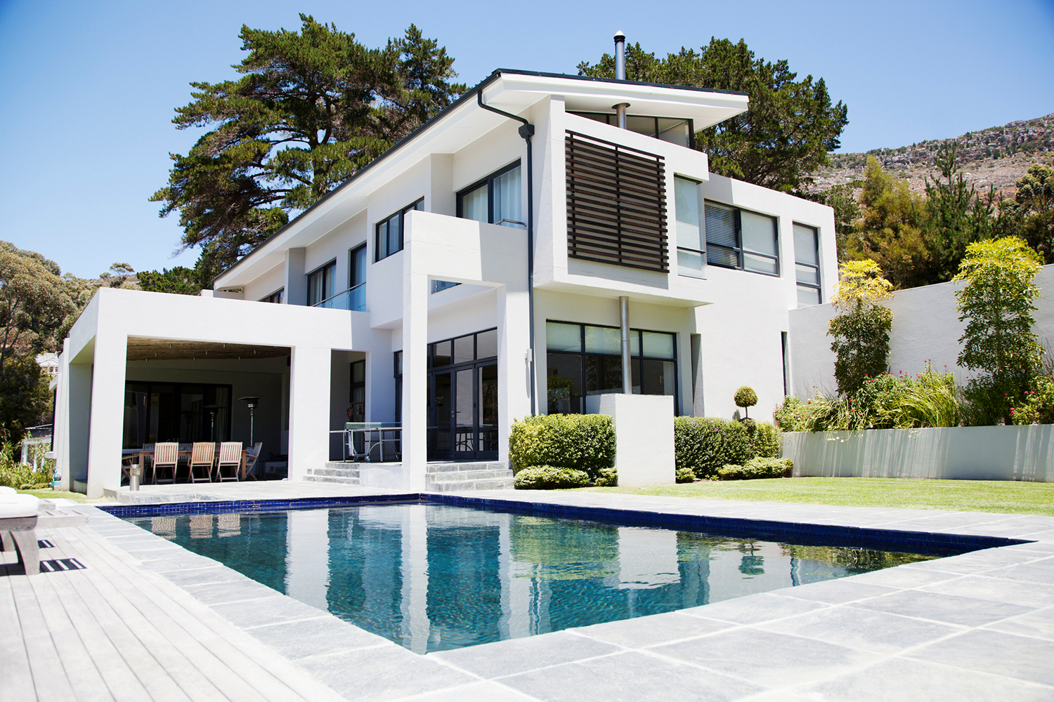 Modern house with pool and garden.