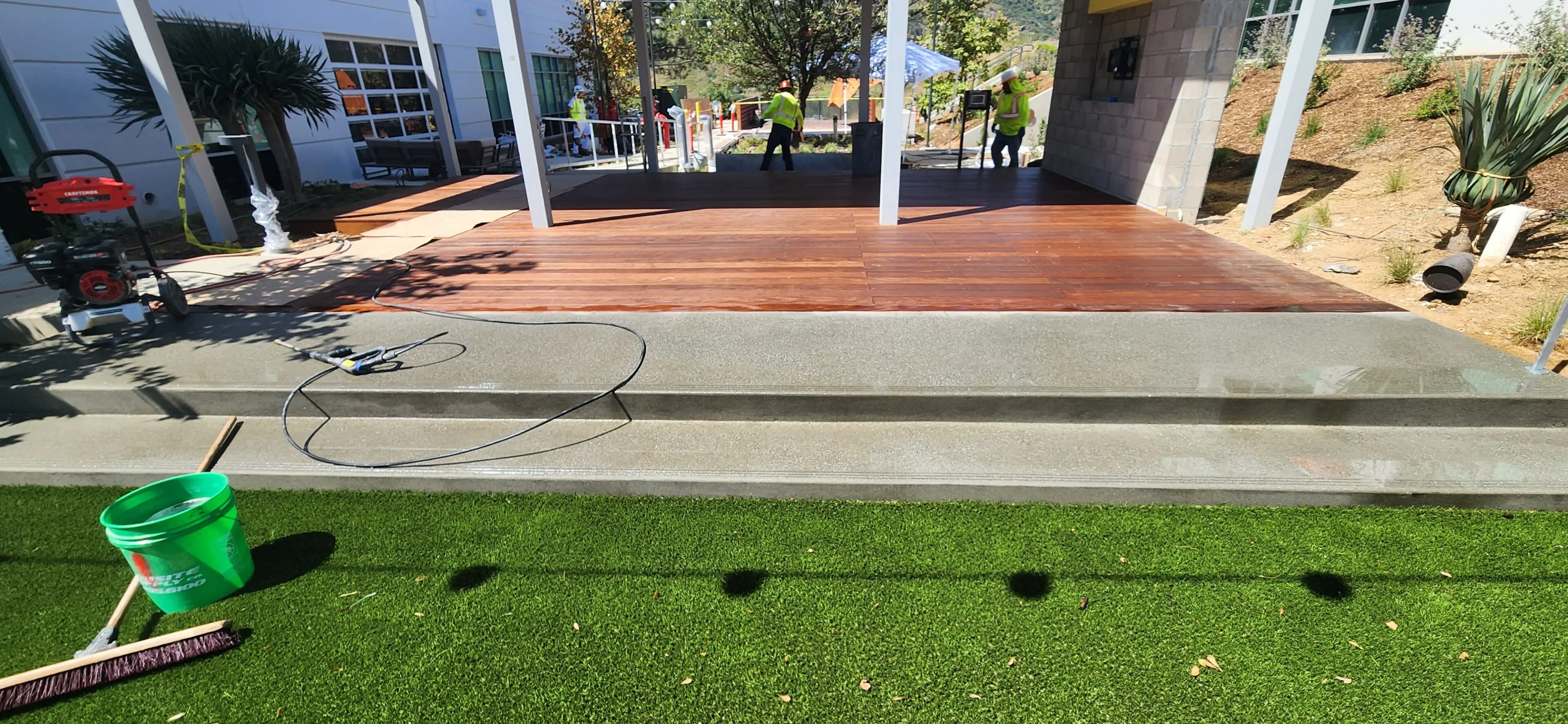 Outdoor patio with wooden deck
