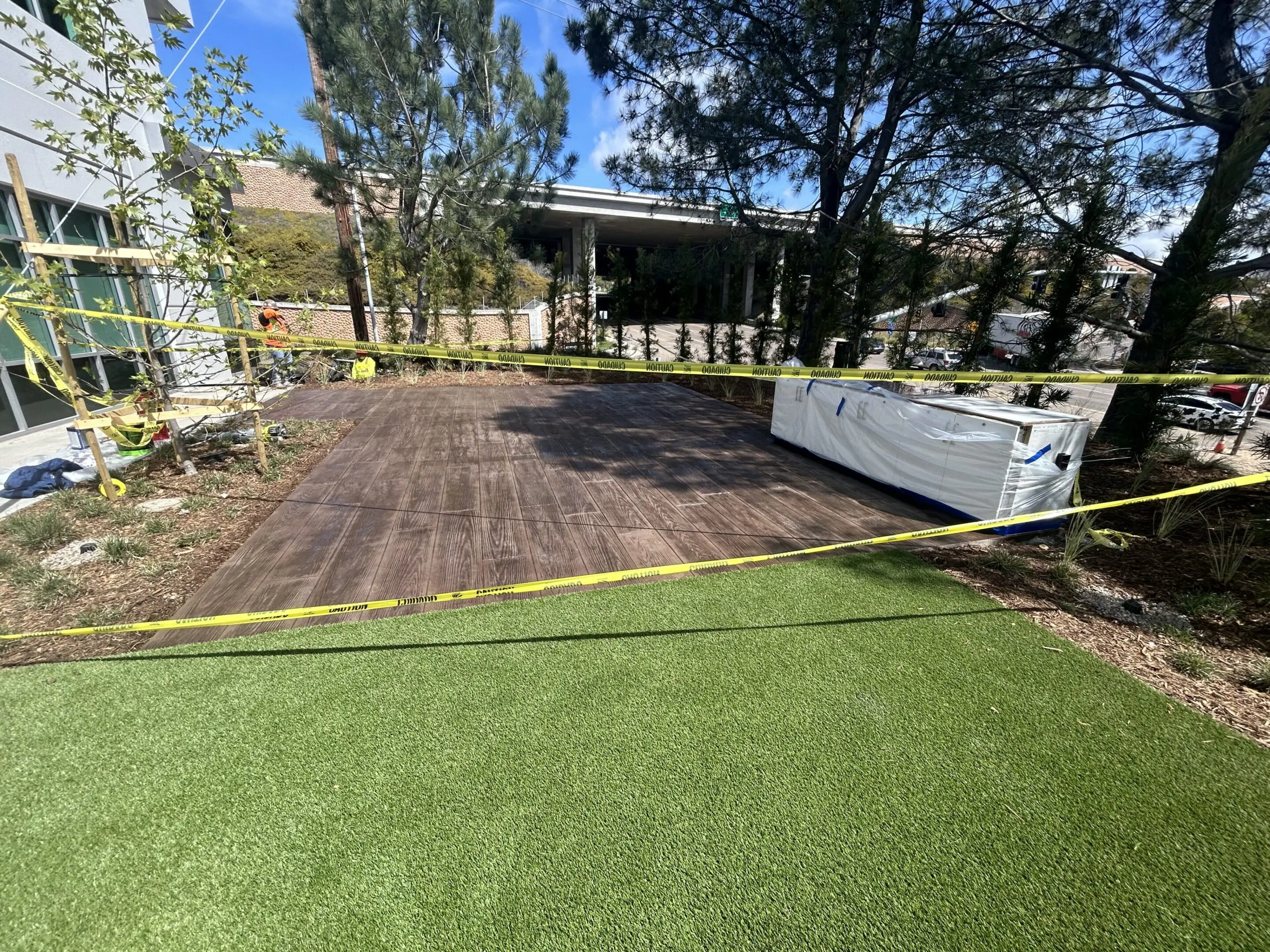 Wooden platform in garden area
