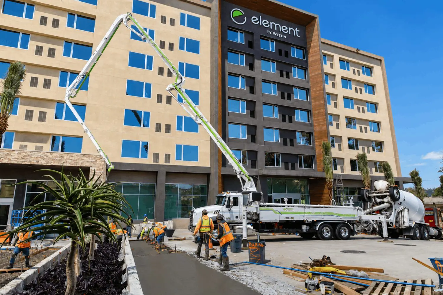 Hotel exterior with construction activity