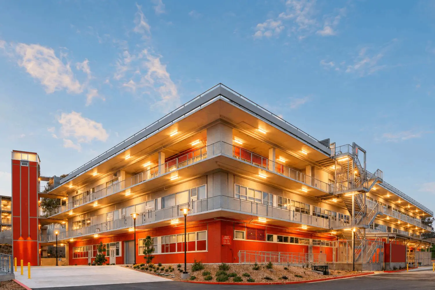 Modern building with exterior lighting