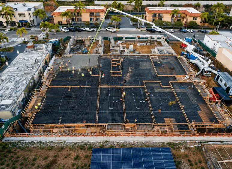Aerial view of building construction