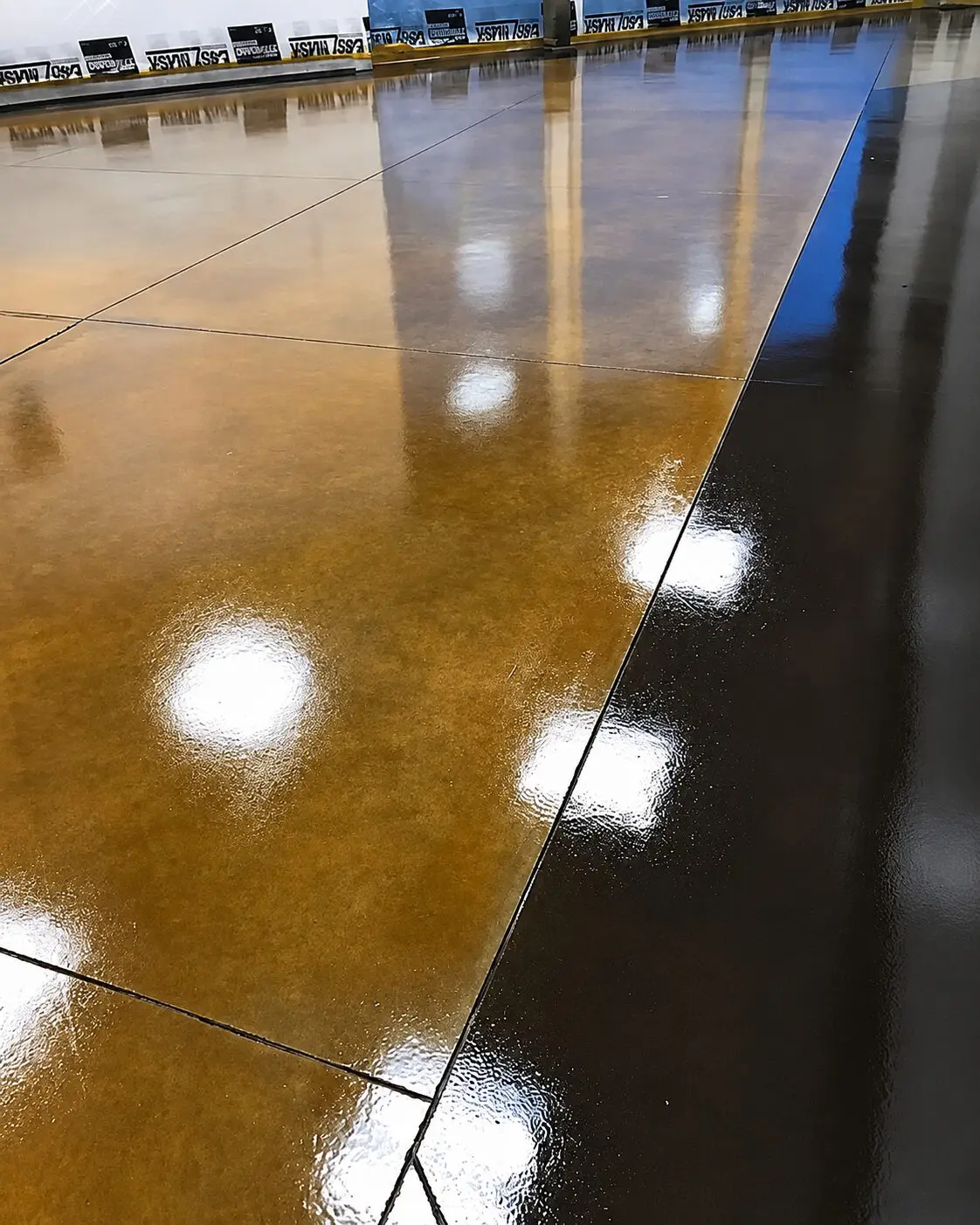 Shiny brown and black tiled floor