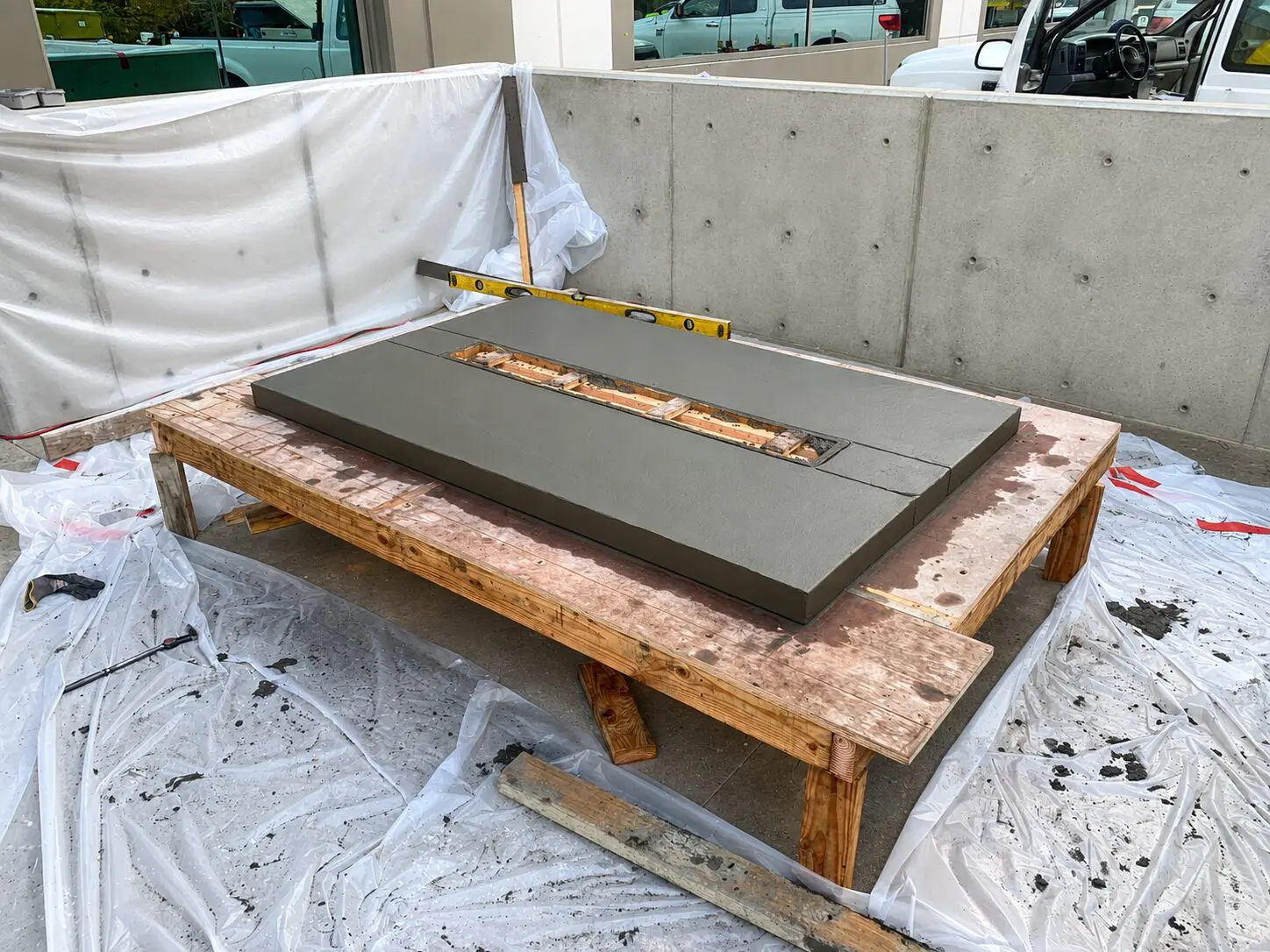 Concrete slab on a wooden table
