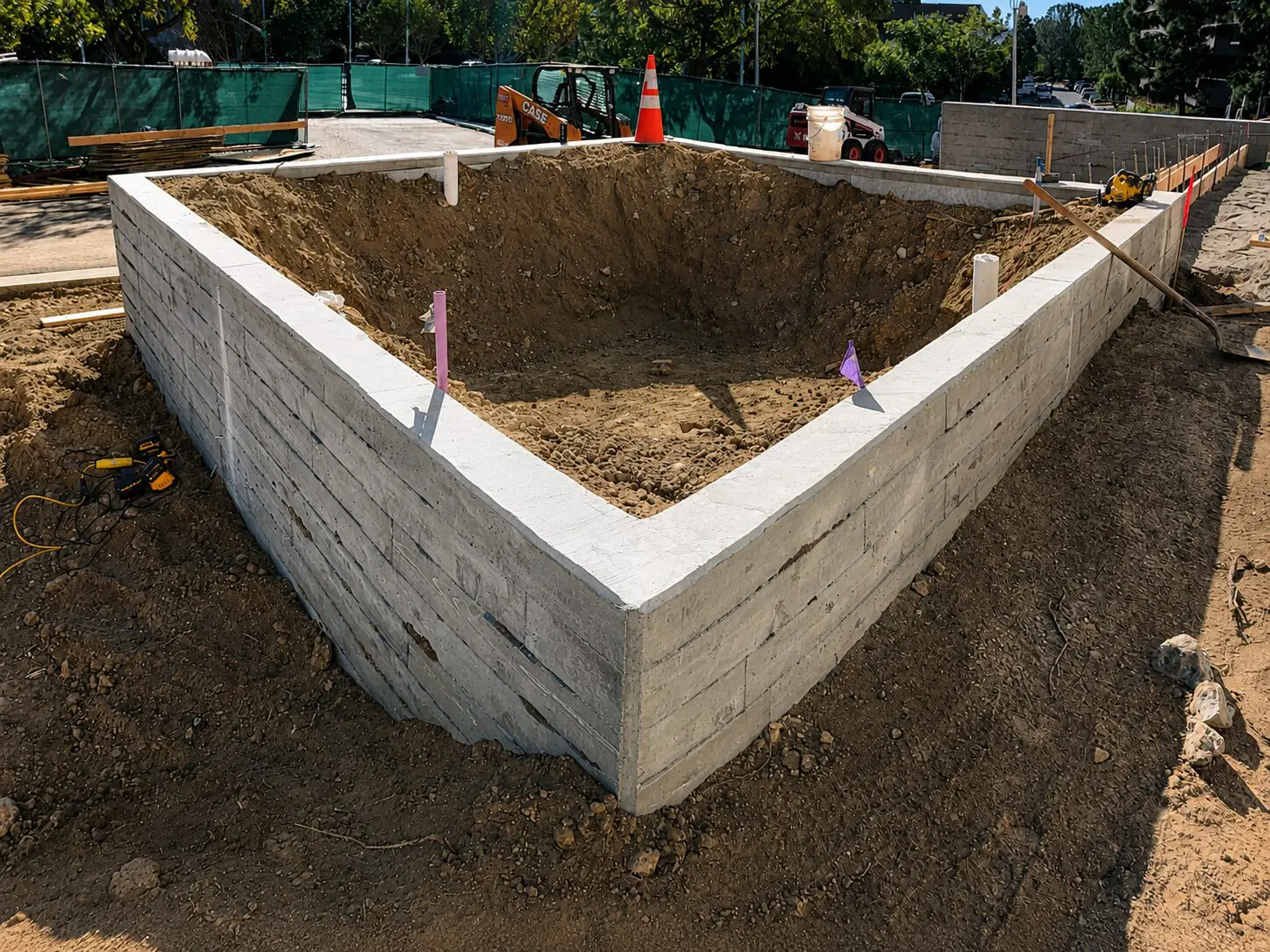 Excavation work for new building foundation.