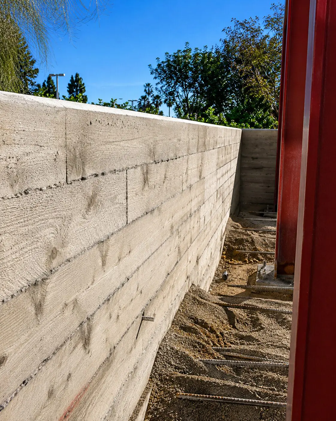 Concrete retaining wall under construction
