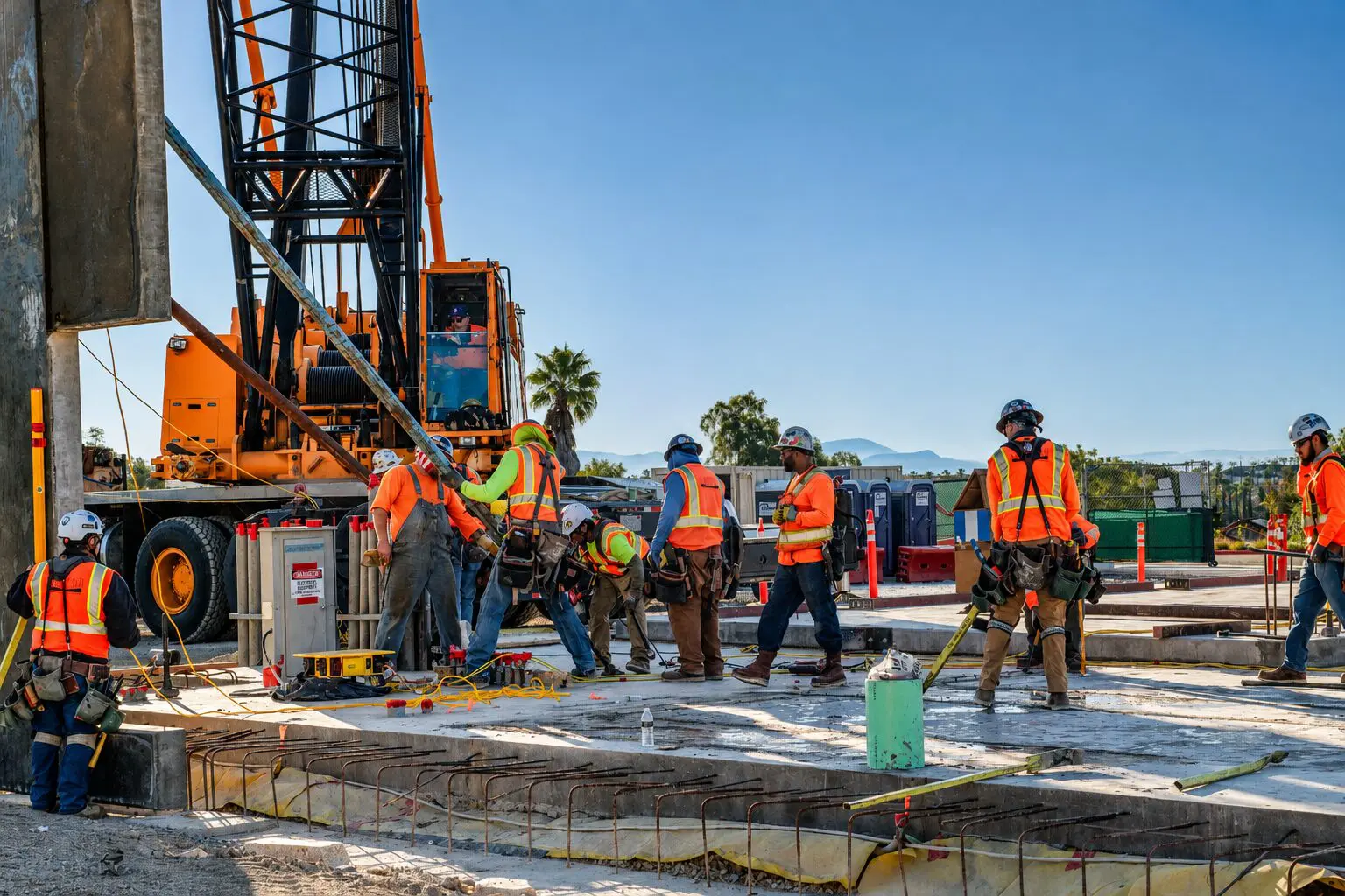 Construction workers on site with equipment