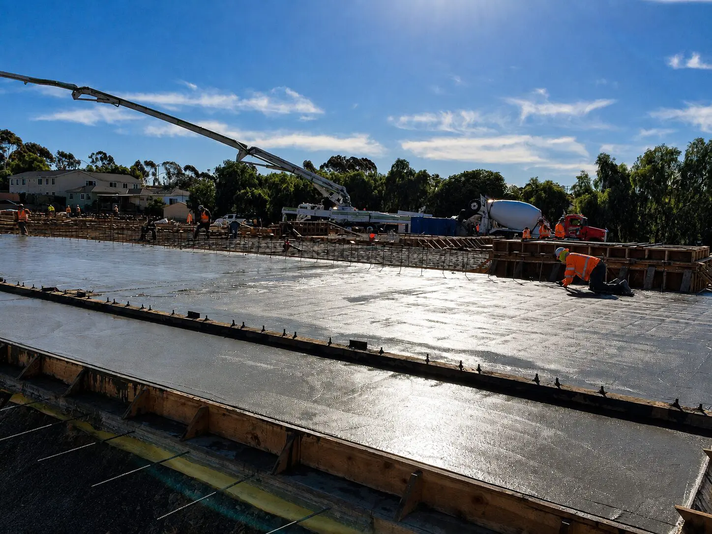 Building foundation with concrete pour