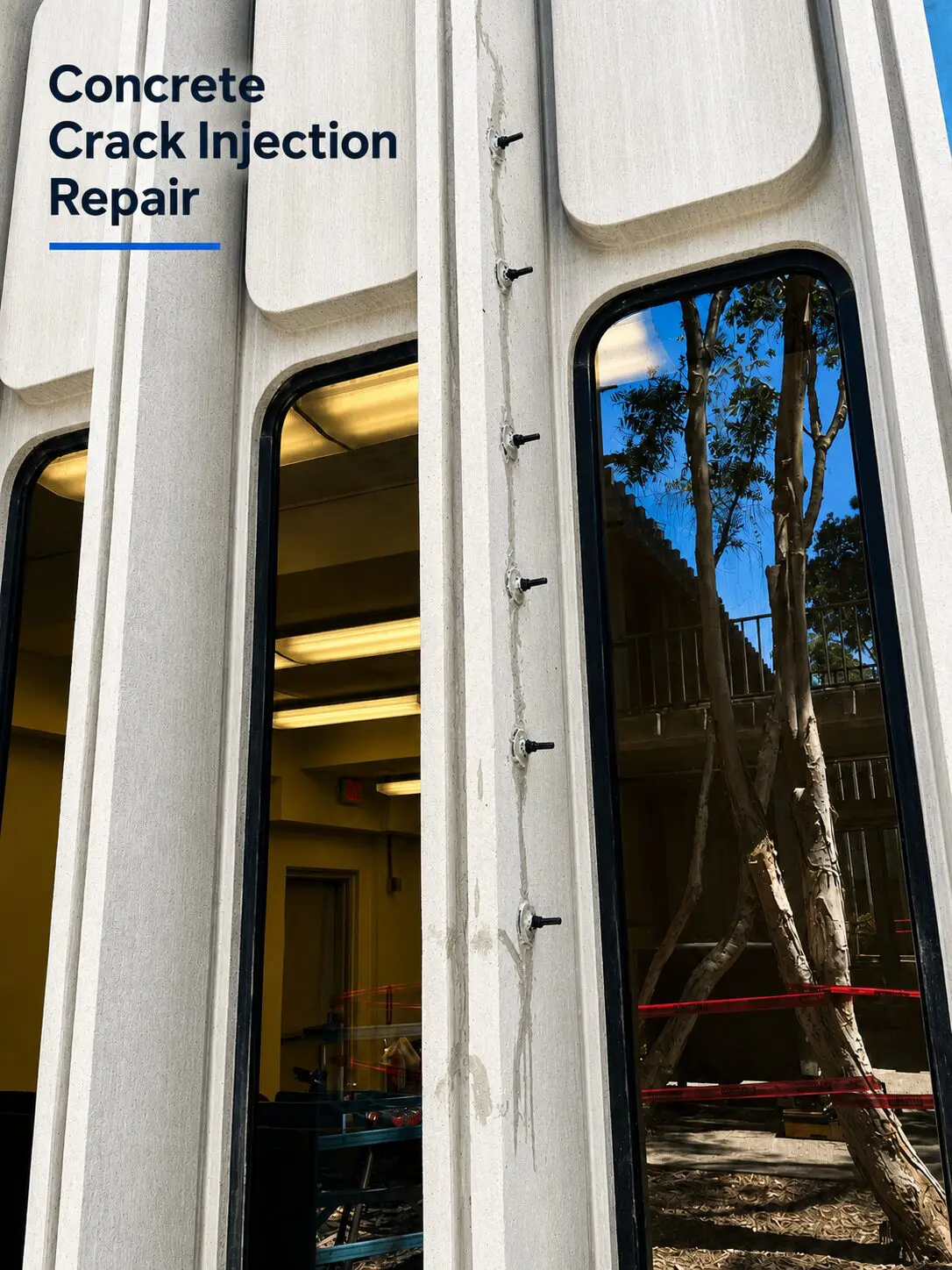 Building exterior showing crack repair