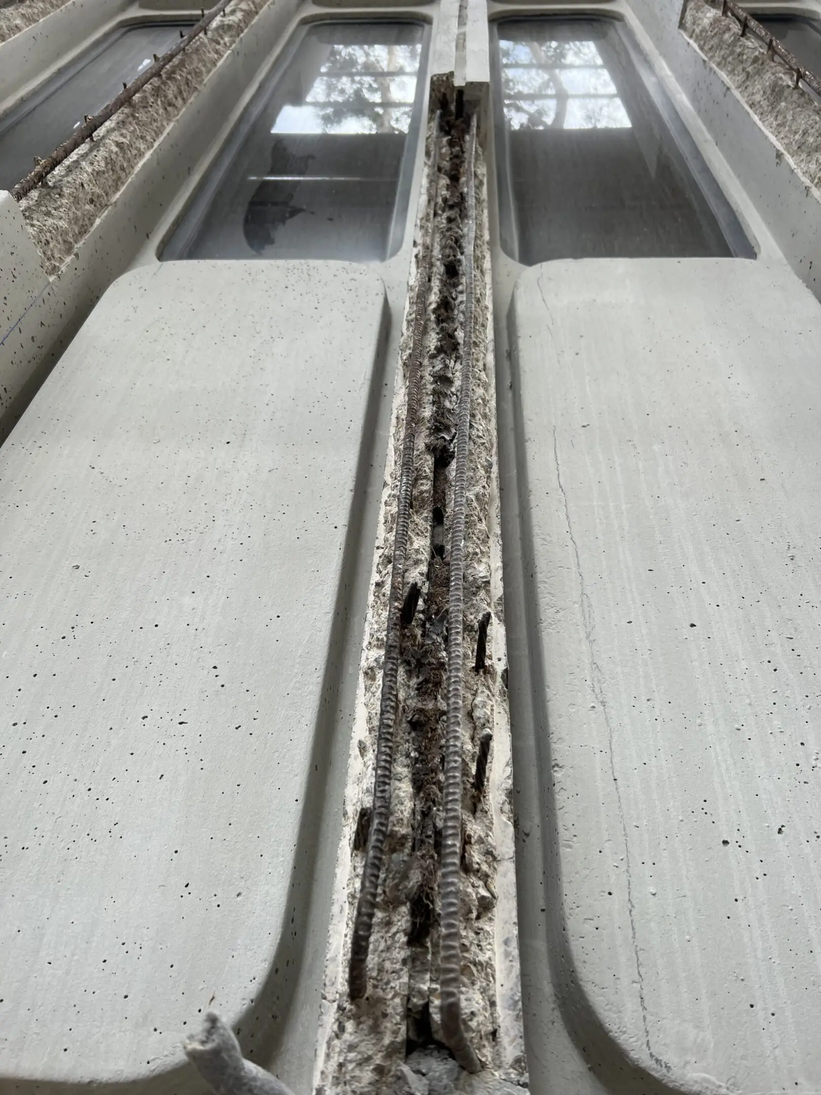 Close-up of damaged concrete structure