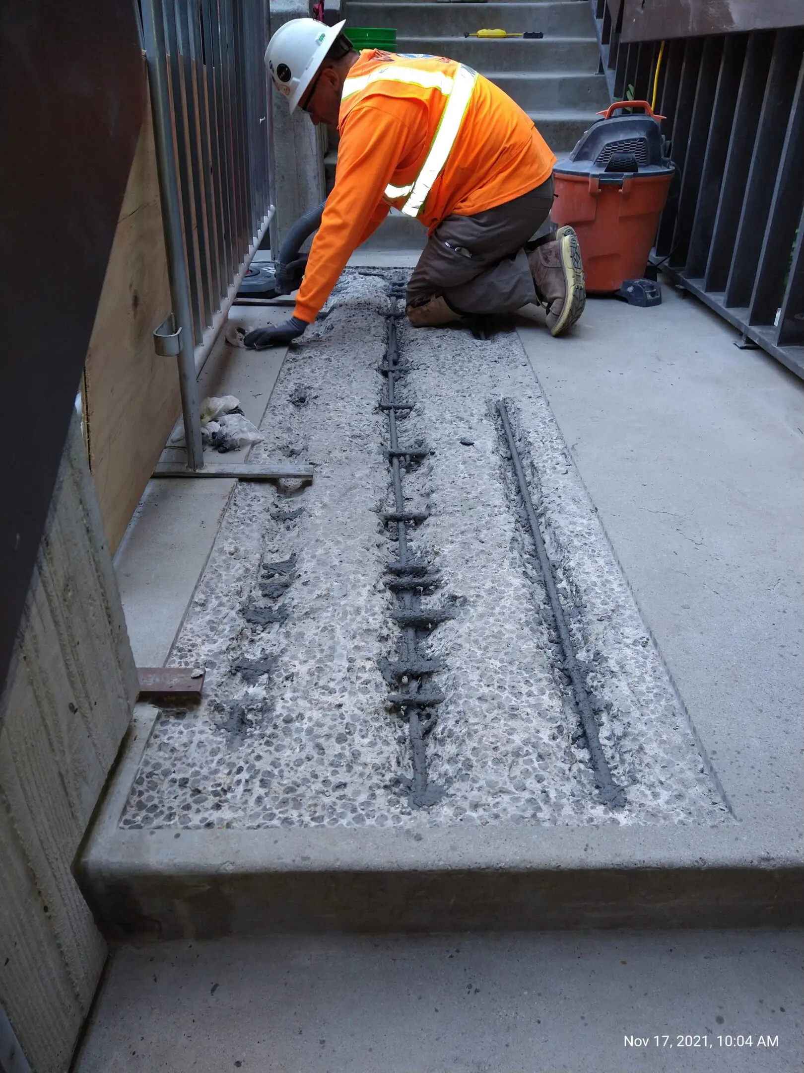 Construction site with exposed concrete structure