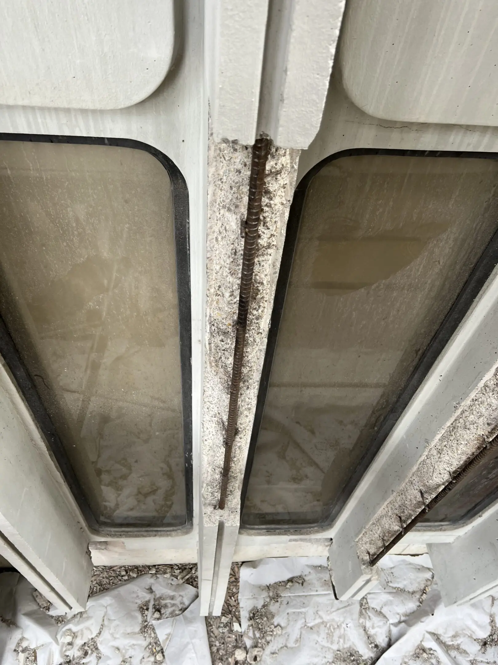 Old windows with damaged frames