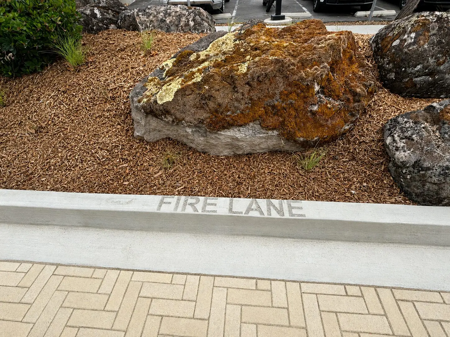 Large rocks in landscaped area