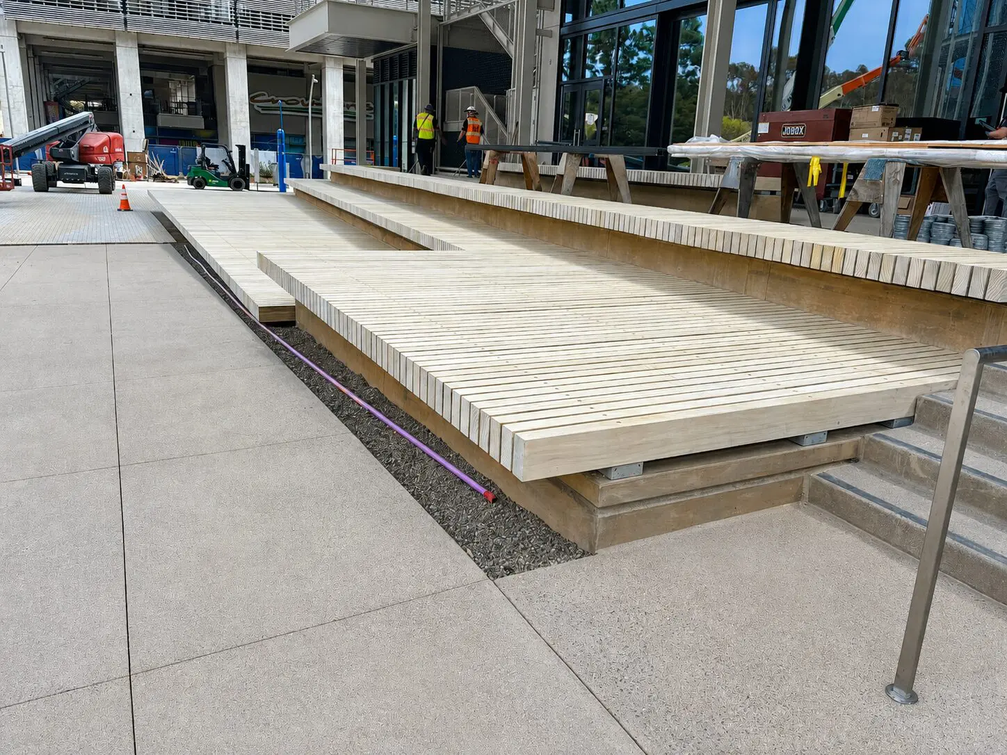Modern steps with wooden benches