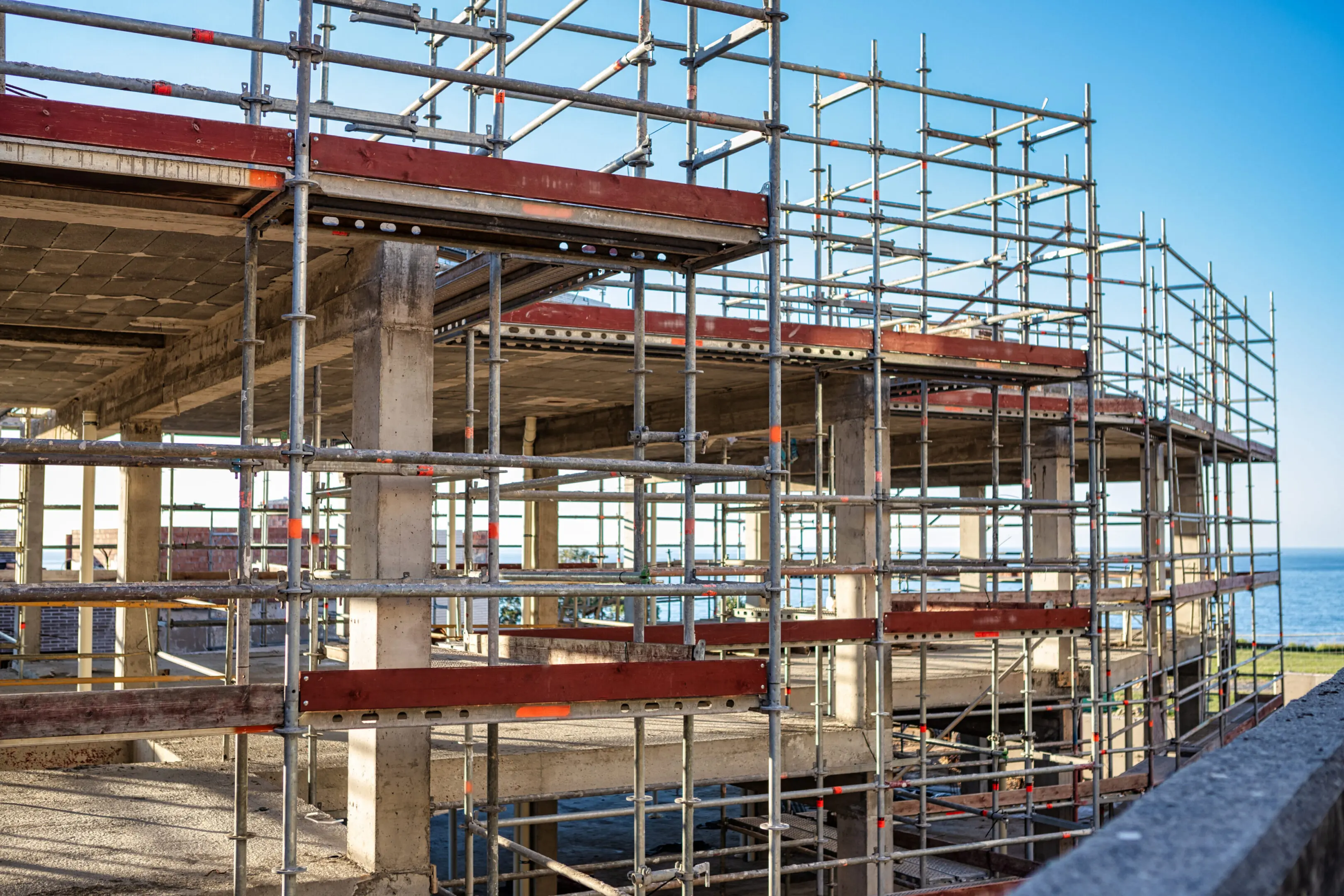 Scaffolding around a building under construction
