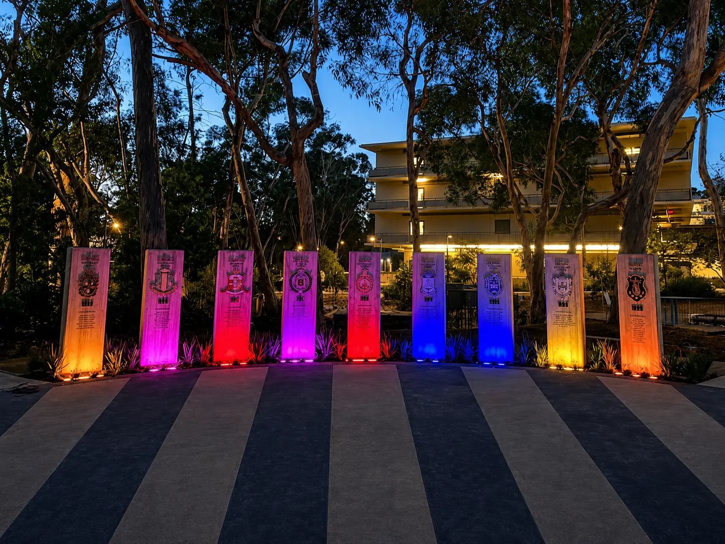 Vibrant light display in a nighttime setting