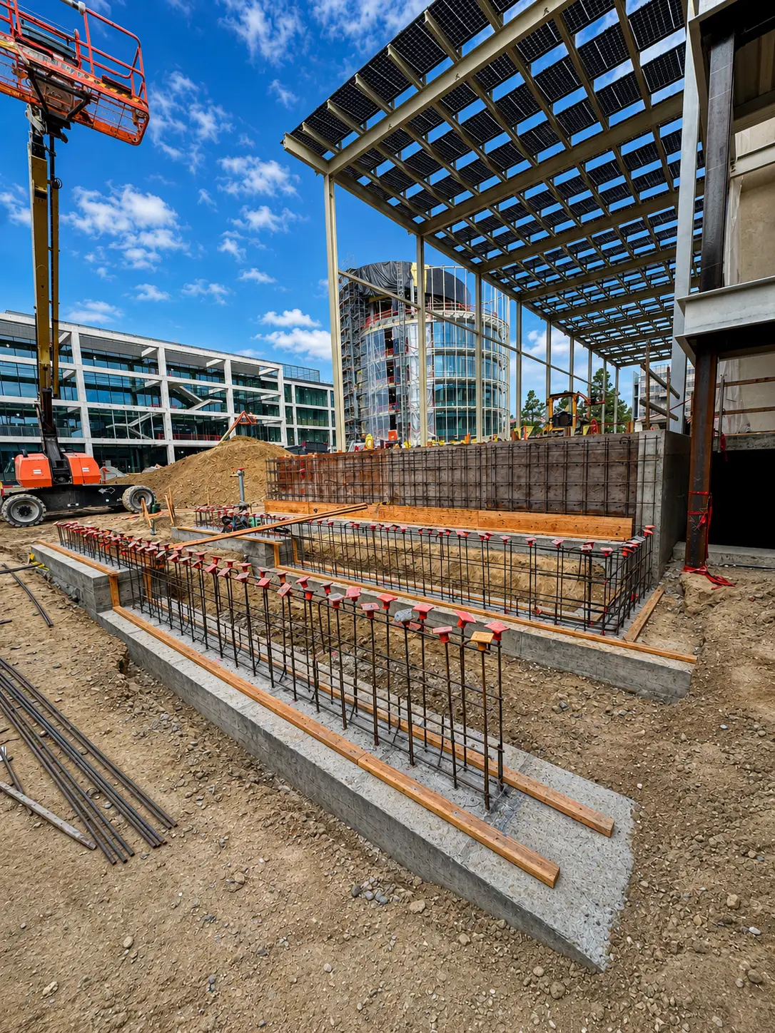 Construction site with steel framework