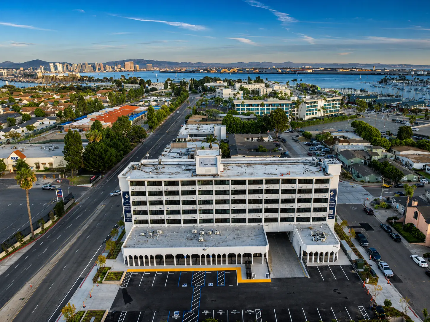 Urban streets and buildings by the sea