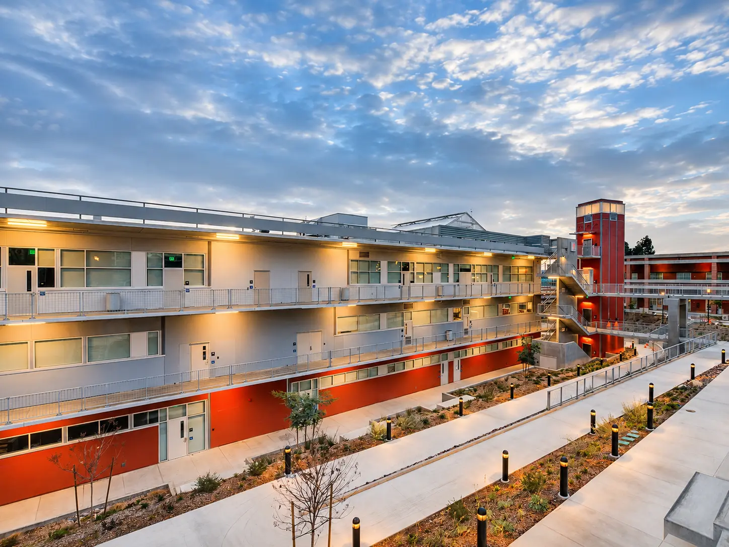 Contemporary architecture with colorful facade.