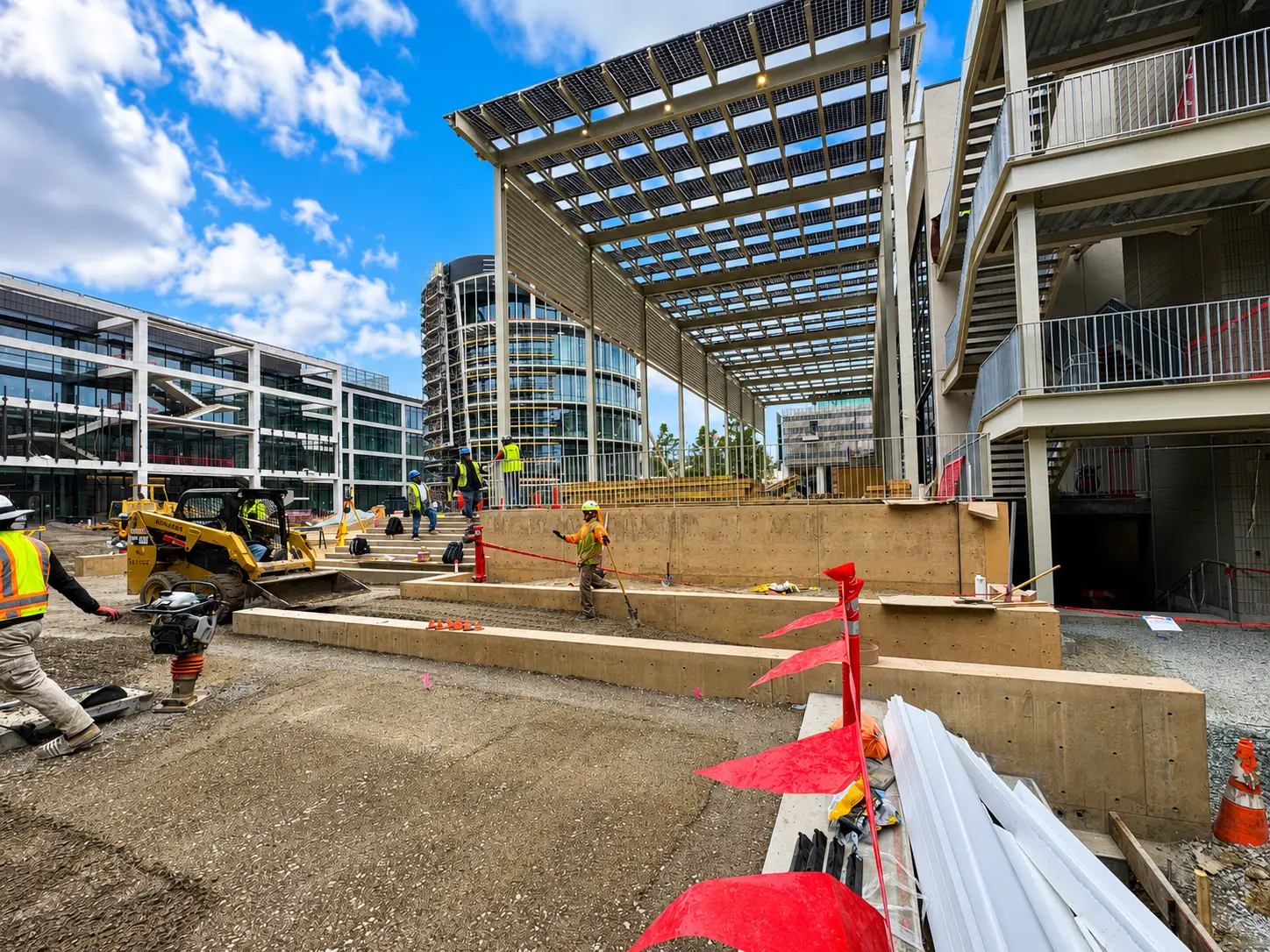 Workers building urban structures