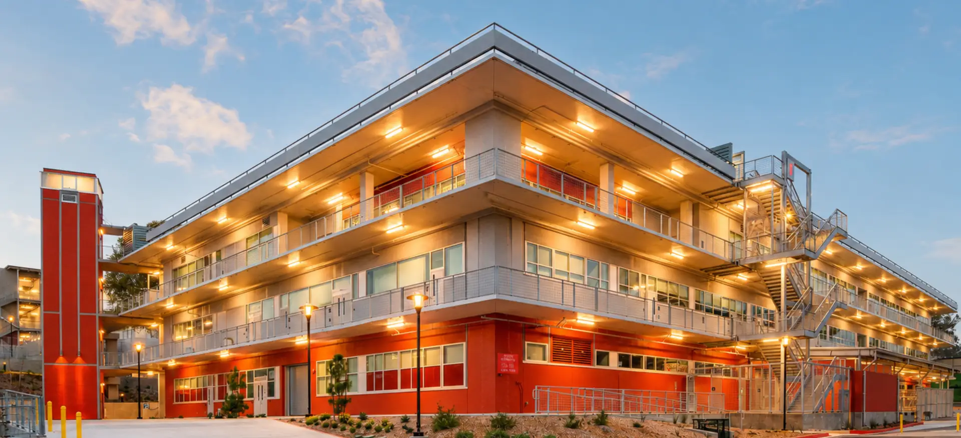 Contemporary architecture with bright lighting