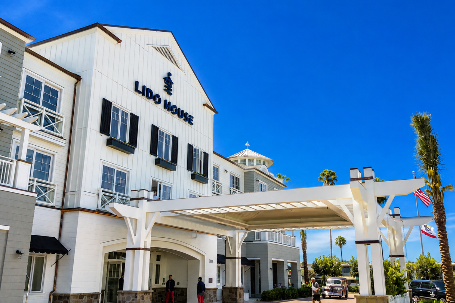 Hotel entrance with blue sky